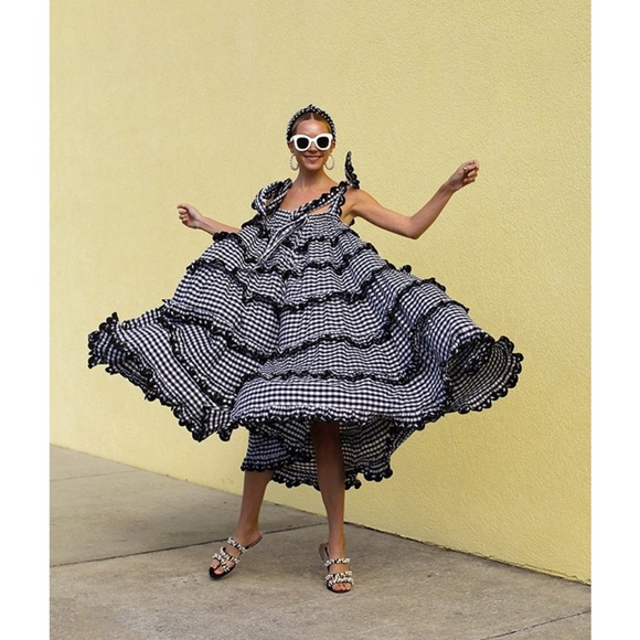 Innika Choo Iva Biig dress scallop frill dress in dusk gingham sz 1 - Picture 3 of 16